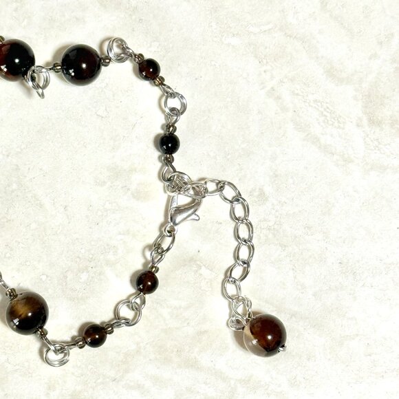 Genuine Dark Brown Agate Necklace, Natural Gemstone & Cat Person Paw Print Charm - Picture 10 of 14